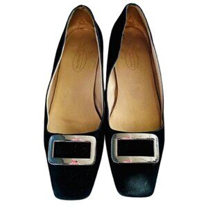 Talbots Sutton Buckle Black Flats,Size 9M - Suede
